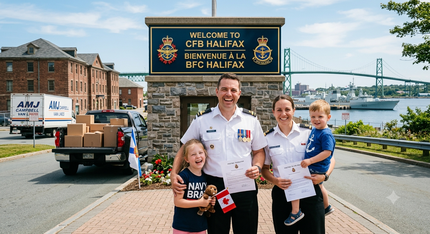 cfb-halifax-military-relocation-family Canadian Armed Forces member with family arriving at CFB Halifax during a military relocation